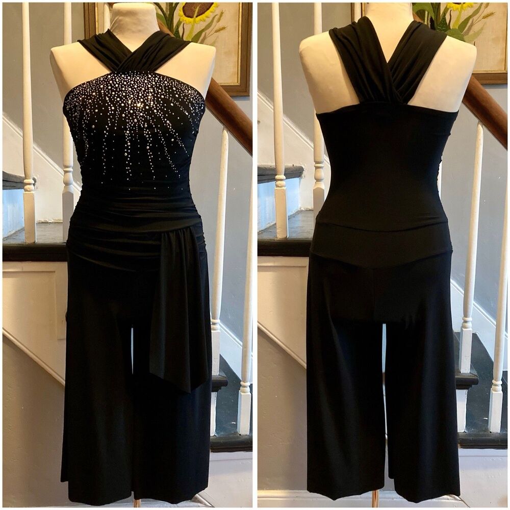 2000s Y2k Gaucho Jumpsuit Romper Pantsuit Clubwear Rhinestones Slinky Stretch